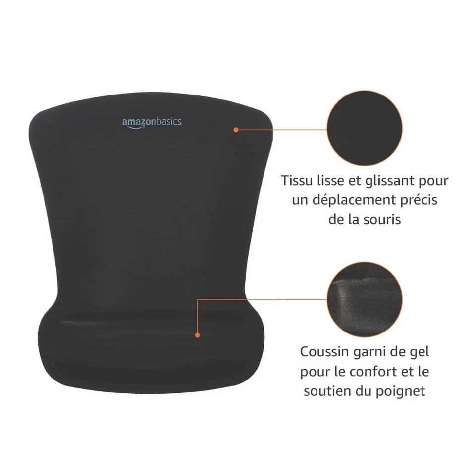 Tapis de souris avec repose-poignet gel Amazon Basics Noir 20 x 25 cm - Photo 2/4