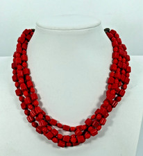 VTG Red Glass Bead Multi Strand Necklace Adjustable Length Estate Find