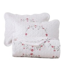 3-Piece Elegant Floral Embroidered Bedspread Coverlet Set Full/Queen White