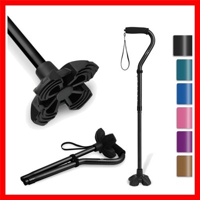 F1 Foldable Aluminum Walking Cane with Quad Base & Adjustable Height
