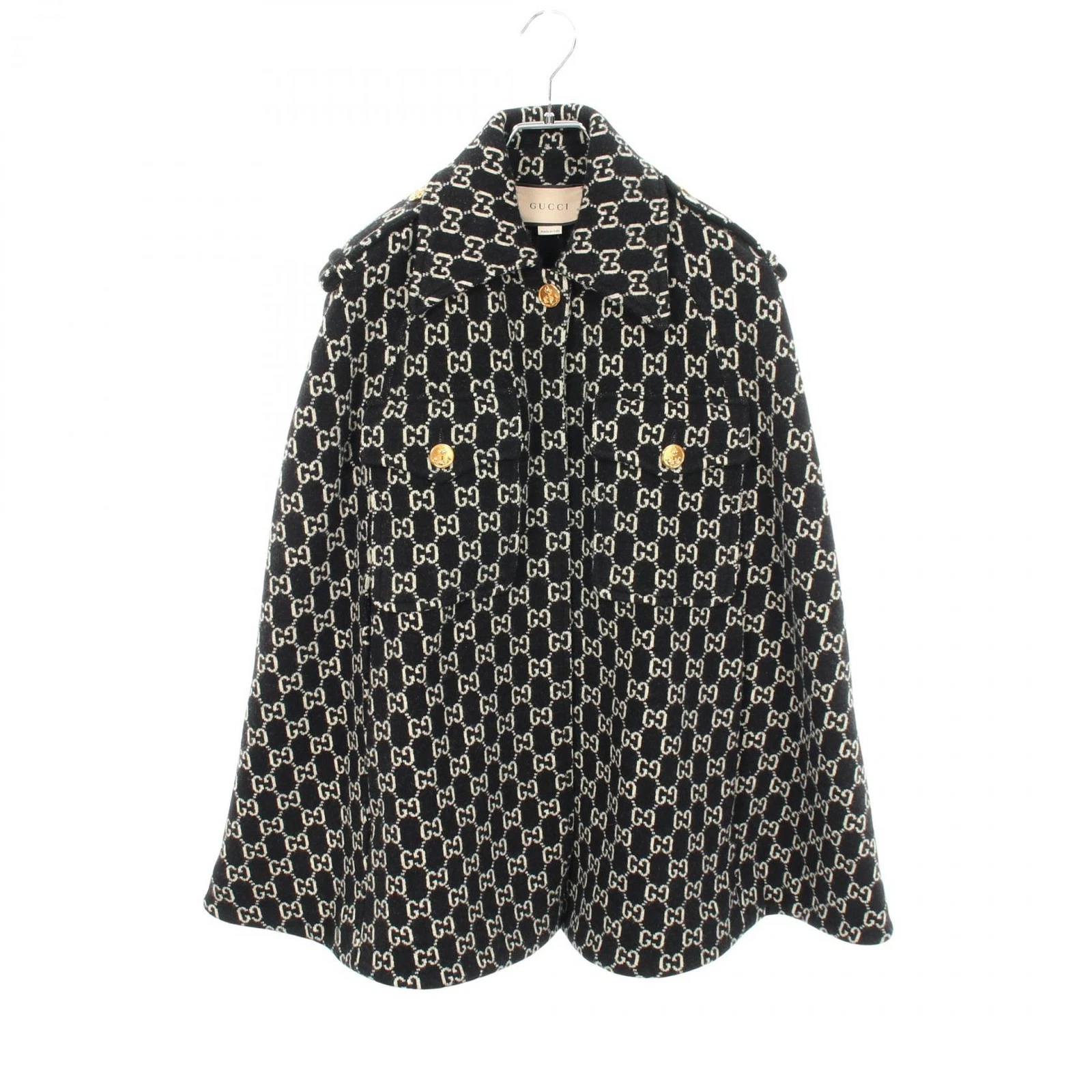 GUCCI GG Jacquard Cape Poncho Jacket Coat 650533 wool Black White Used size XS