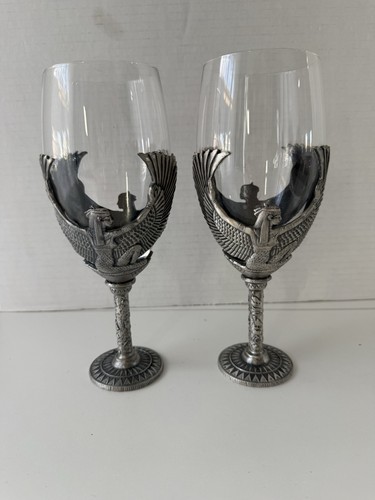 2 Myths and Legends Egyptian Goddess Isis Wine Glasses Goblet Silver Tone Heavy