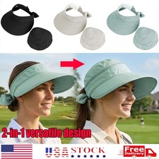 Sun Visor Hats for Women Wide Brim Foldable Summer Ponytail Cap Beach Zip-Off