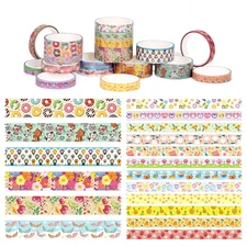 Washi Tape Set,18 Rolls Cute Decorative Tape, Flora Animals Fruits Adhensive Tap