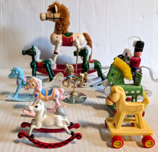 9 Vintage Rocking Horse Ornaments Wood Plastic Metal 3 - 7 Inches Tall