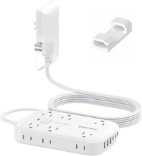 10FT Extension Cord with Outlet Cover & Multi USB, Ultra Thin Outlet Concealer w