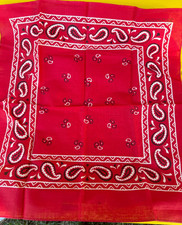 Vintage Bandana Red Paisley Cotton Fruit of the Loom RN 14193 New w/ Tags Flaws