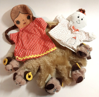 Vintage Hand Puppets Lot Of 3 Baby Am. Guidance Girl Furry Monkey Mit Bingo Pups