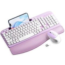 Wireless Keyboard and Combo, Wave Keys Computer Ergonomic Keyboard with Cushi...