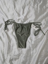 NWT Aerie Olive Green Shine Ribbed Cheekiest Strappy Bikini Bottom Size Medium