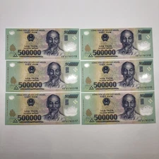 3,000,000 Vietnamese Dong 6 x 500K Authentic VND Polymer Notes Uncirculated