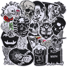 20 PCS Goth Embroidered Iron on Patches for Clothes,Cool Skull Sew on Applique P