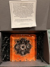 Garcia Art Glass Rose Window Tile Signed 2024 Hand Blown Orange 4” San Antonio