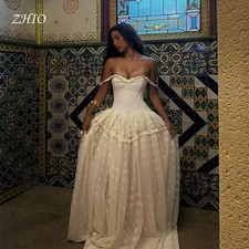 Princess Ivory Wedding Dress Sweetheart Corset Sweep Train Satin Bridal Gown Hot