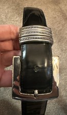 Brighton Onyx Black Leather Belt Size M Silver Buckle Vintage Style