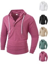 Men's sports fitness hooded button long sleeved t-shirt hooded sweatshirt