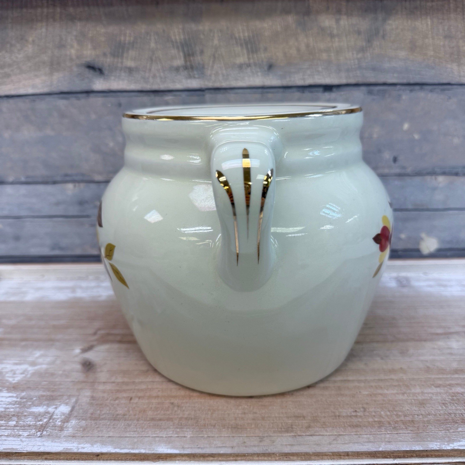 Hall Autumn Leaf Bean Pot Gilded Ceramic Vintage 1950s Serve Ware MCM Dish