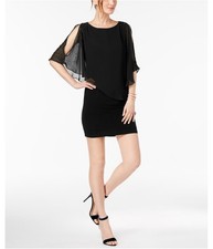 XSCAPE Womens Capelet Sheath Dress, black, Petite, 4P