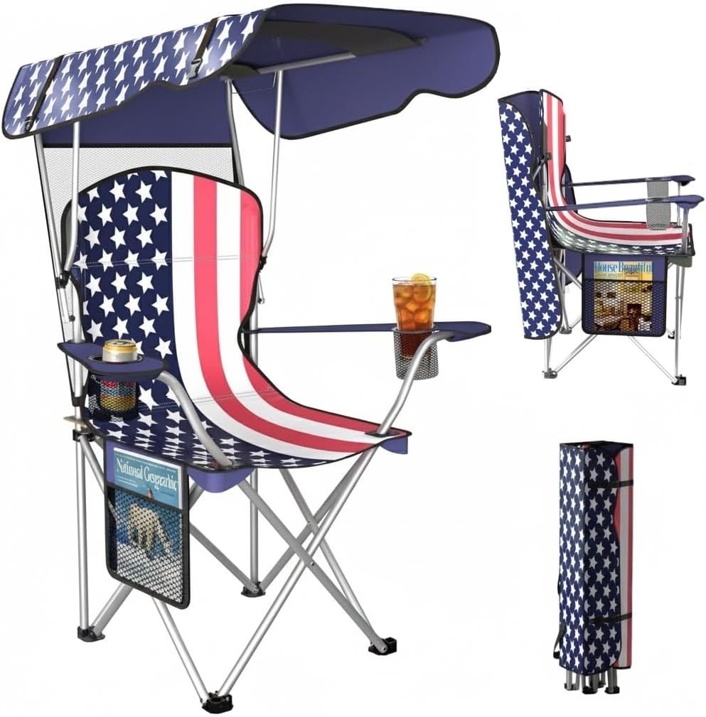 Foldable W/sun Shade For Beach Camping Folding Chair