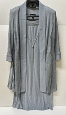 R M Richards 2-Piece Dress Jacket Set with Necklace Slate Gray Size 14W USA NEW