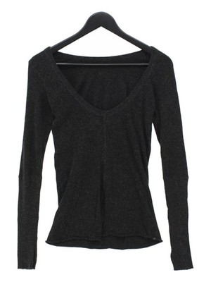 Enza Costa Damen Top XS Grau Baumwolle mit Kaschmir Langarm V-Ausschnitt Basic