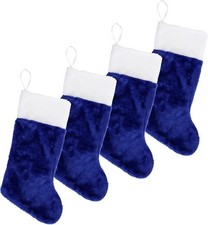 4 Pack Blue Plush Christmas Stockings 18 Inch Large Soft Fabric Holiday Decor
