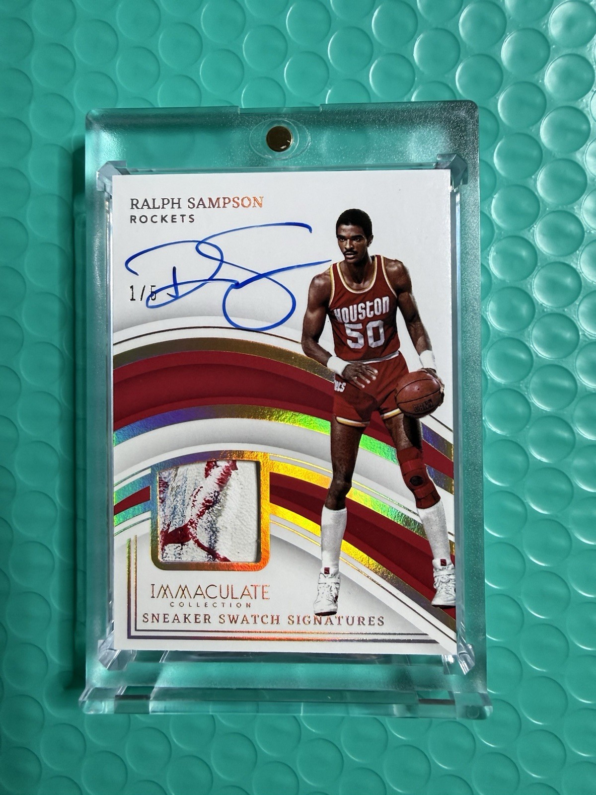 2022 Immaculate Ralph Sampson Game Used  Sneaker Swatch Auto 1/5  4 Color Shoe! view 3
