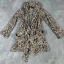 Victoria's Secret Women's Animal Print Plush Robe XS Tan Black Short Heavy