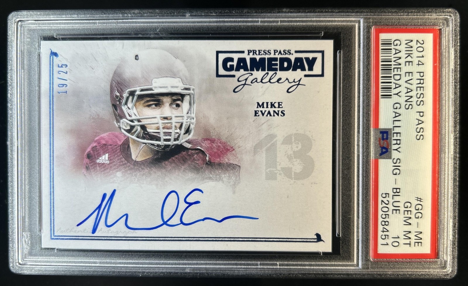 2014 Press Pass Gameday Gallery Mike Evans Blue Rookie RC Auto #/25 PSA 10
