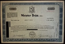 1970 MEISTER BRAU Stock Certificate - Uncancelled 50 Shares  SUPERB!  Unfolded