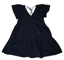 Old Navy Black Tiered Dress Size L V-Neck Flutter/cap Sleeve Tie Back Pullover