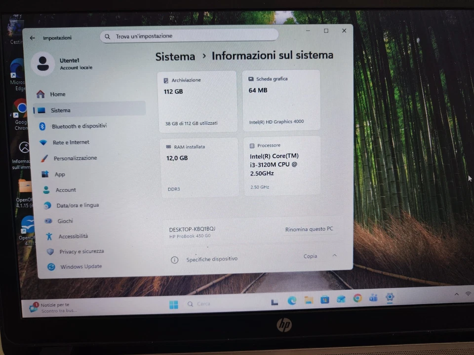 Notebook pc Portatile Hp Probook Intel i3 12Gb ram SSD 120GB Windows 11 +OpenOff - Immagine 2 di 4