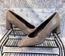 NEW Stuart Weitzman Taupe Leather Textile Block Heel Pumps Womens 8 AA