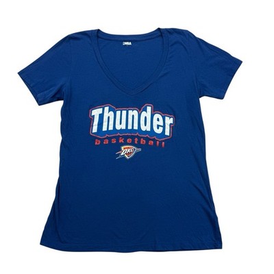 OKC Thunder Shirt Womens Large L Blue Red V Neck Short Sleeve NBA Basketball