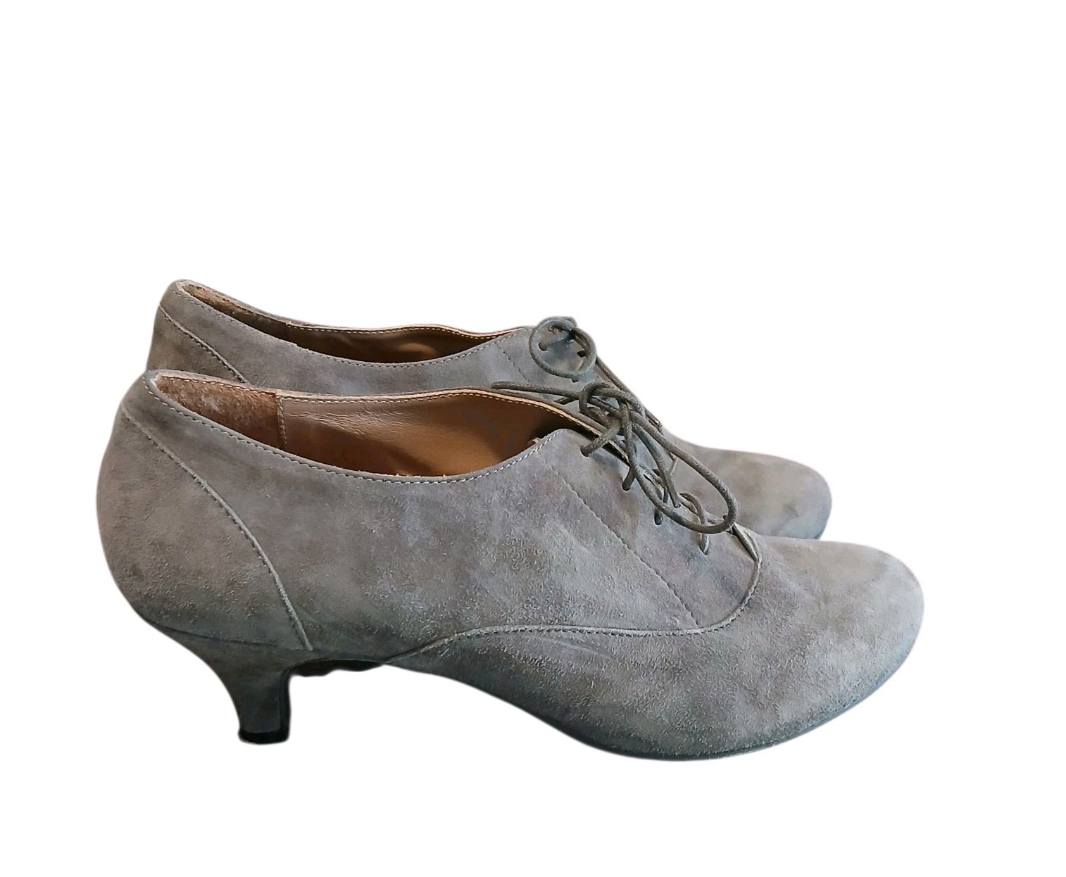 Andre' French Gray Suede Leather Sz 9 US Oxford Lace Heels Bootie Pump Dance