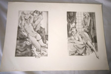 ANCIENNE BELLE GRAVURE DOUBLE DESSINS FEMME SCENE EROTIQUE 19 siecles
