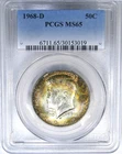 1968-D 50C PCGS MS65 40% SILVER KENNEDY ~ RAINBOW GEM & DDO! (UNLABELED)
