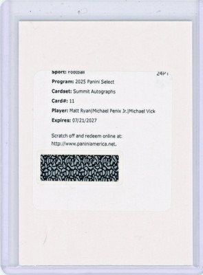 2025 Panini Select Michael Penix Jr, Matt Ryan, Michael Vick #11 Summit Auto