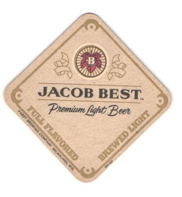 Bierdeckel Milwaukee, WI, Jacob Best, Premium Light Beer 