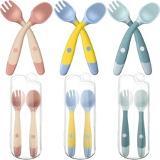 Toddler Utensils Baby Spoons and Forks Set with Case Bendable Self Feeding Tr...