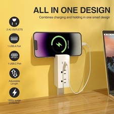 Electrical Outlet Extender Stick - Features USB-A, USB-C and 2 AC Outlets, Exten