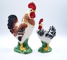 Vintage Lefton Rooster and Hen Set 1950's Farmyard Collection Hand painted