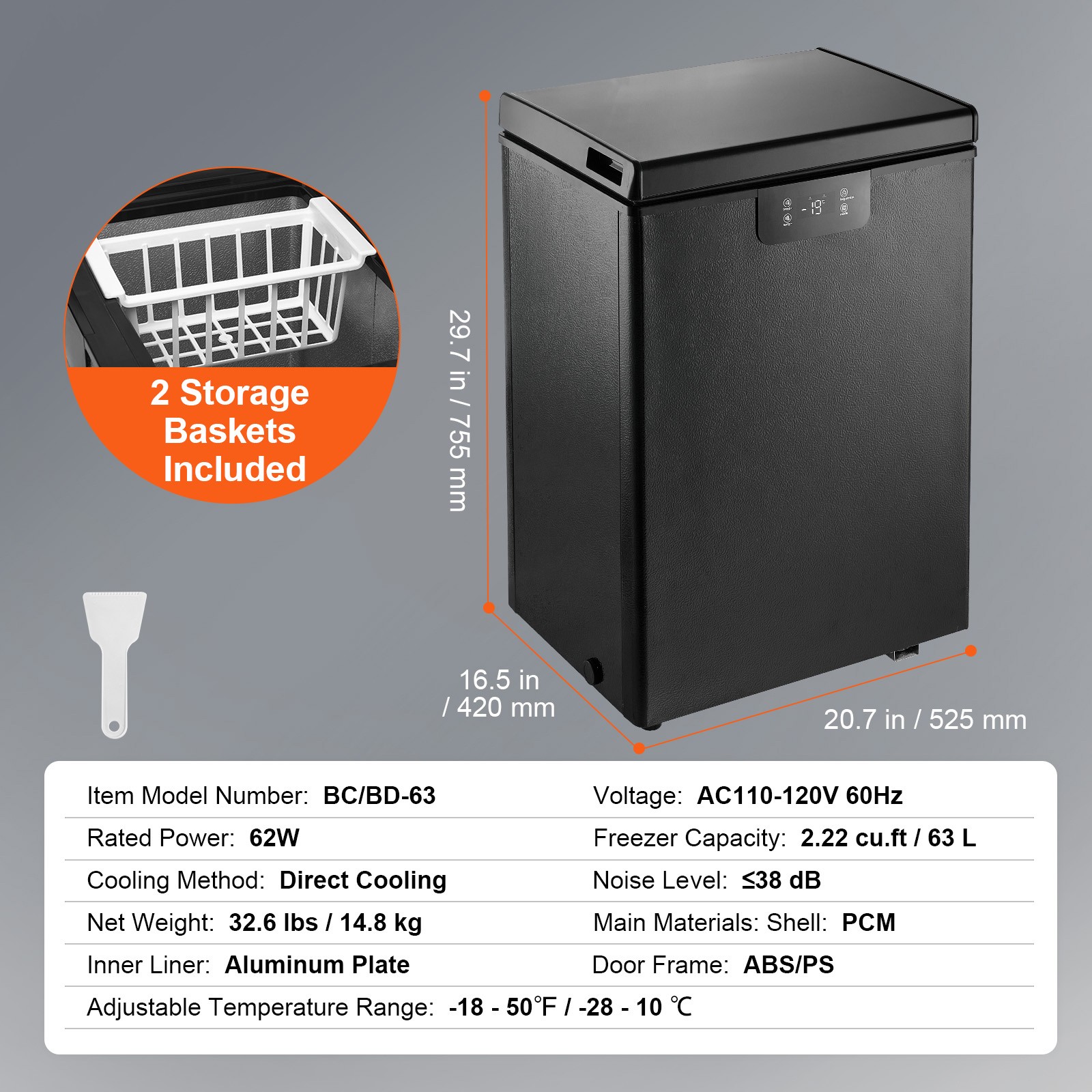 Chest Freezer 3.5 cu.ft Compact Deep Freezer &amp; 2 Removable Baskets ...