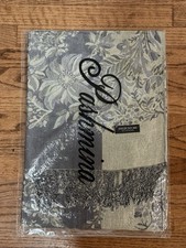 100 Pashmina Scarf Gray Silver Floral Shimmer Metallic Thread Fringe New