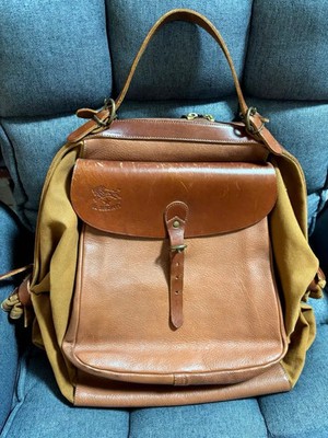 IL BISONTE 3WAY Backpack Tote Shoulder Bag Leather Canvas Brown Camel From Japan