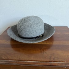 Nordstrom Gray Wool Blend Felt Hat Wide Brim Black Leather Buckle Band Women O/S
