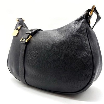 LOEWE Hammock Shoulder Bag Embossed Leather Black Used Authentic