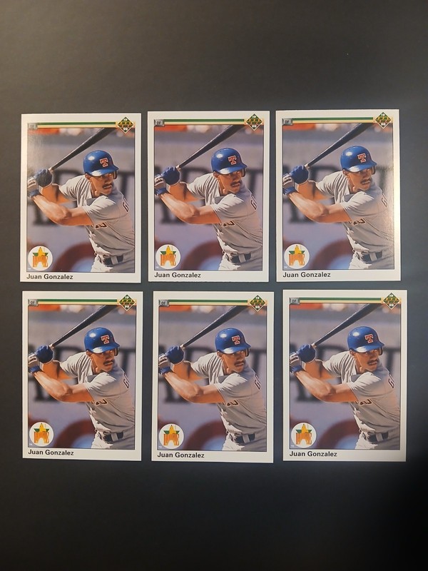 Lot of (6) 1990 Upper Deck Juan Gonzalez #72 Rookie Card Texas Rangers-M/NM