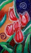 Holland Tulips Oil Original Drawing Red Flowers Pastel Art Floral Wall Art