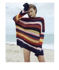 Zara Womens Oversized Stripped Knit Sweater Mohair Italian Yarn Multicolor Small